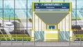 Airport terminal. Departure board above the gate with Oslo text. Travel to Norway cartoon illustration