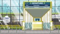 Airport terminal. Departure board above the gate with Bergen text. Travel to Norway cartoon illustration