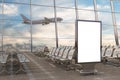 Airport departure lounge. Blank billboard stand and airplane on background Royalty Free Stock Photo