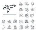 Airport departure plane line icon. Airplane take off sign. Plane jet, travel map and baggage claim. Vector Royalty Free Stock Photo