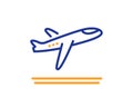 Airport departure plane line icon. Airplane take off sign. Vector