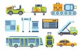 Airport Design Elements Set, Different Transport Types, Service Facilities, Security Checkpoint Vector Illustration Royalty Free Stock Photo