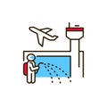 Airport disinfection color line icon. Worker in protective suit with disinfector sprayer. Cleaning service. Pictogram for web,