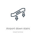 Airport down stairs icon. Thin linear airport down stairs outline icon isolated on white background from airport terminal