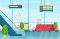 Airport first floor interior flat vector colorful illustration