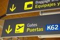 Airport flight arrival gates info display on spanish language