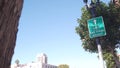 Airport green road sign, direction arrow, plane icon, San Diego, California USA. Royalty Free Stock Photo