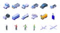 Airport ground support service icons set, isometric style Royalty Free Stock Photo