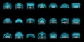 Airport hangar icons set vector neon