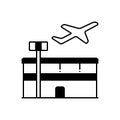 Black solid icon for Airport, aerodrome and plane