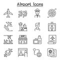 Airport icon set in thin line style Royalty Free Stock Photo