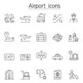 Airport icon set in thin line style Royalty Free Stock Photo