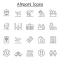 Airport icon set in thin line style Royalty Free Stock Photo