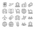 Airport icons. Airport and Air Travel line icon set. Vector illustration. Editable stroke. Royalty Free Stock Photo