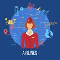 Airport Icons. Professions avatar icon - stewardess.