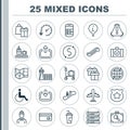 Airport Icons Set. Collection Of Accessibility, Money Trasnfer, Hostess And Other Elements. Also Includes Symbols Such