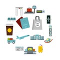 Airport icons set in flat style Royalty Free Stock Photo