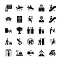 Airport icons set in flat style. Vector symbols