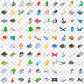 100 airport icons set, isometric 3d style Royalty Free Stock Photo