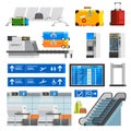 Airport Interior Flat Color Decorative Icons Set