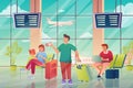 Airport interior with passengers concept in flat cartoon design Royalty Free Stock Photo