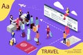 Airport isometric travel concept with reception and passport check desk, waiting hall, control. Illustration for web page, banner, Royalty Free Stock Photo
