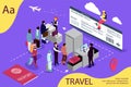 Airport isometric travel concept with reception and passport check desk, waiting hall, control. Illustration for web page, banner, Royalty Free Stock Photo