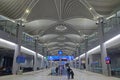 New Istanbul Airport interior design in one of the gates walkway with escalators Royalty Free Stock Photo