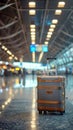 Airport journey Luggage bag in terminal, trolley suitcase, aerodrome backdrop