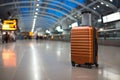 Airport journey Luggage bag in terminal, trolley suitcase, aerodrome backdrop