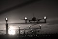 Airport landing runways lights, silhouette Royalty Free Stock Photo