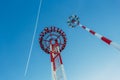 Airport light pole on blue sky background, bottom view Royalty Free Stock Photo