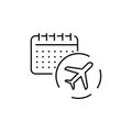 Airport line icon. Airport building. Plane is landing or flight. Vector line icon. Summer travel or transport