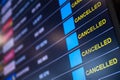 Flights cancelled on information time table board in airport Royalty Free Stock Photo