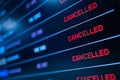 Airport lock down, Flights cancelled on information time table board in airport