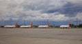 Airport with a lot of aircraft. Airplane on the platform International Airport. Runway. Planes