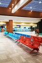 Airport Lounge, Seating Benches Lined Through One Seat. Social distancing, safety measures in the era of coronavirus Royalty Free Stock Photo
