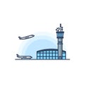 Airport main terminal with airplane on the white background. Vector illustration