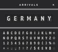 Airport mechanical board flip font with triple line and arrivals destination in Germany vector poster concept