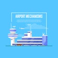 Airport mechanisms poster with trendy air terminal