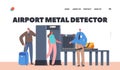 Airport Metal Detector Landing Page Template. Security Conveyor Belt Scanner, Terminal Checkpoint with Travelers