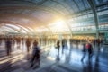 Airport with motion blur effect of people rushing to catch their flight Royalty Free Stock Photo