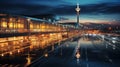 Airport Night View. Generative AI Royalty Free Stock Photo