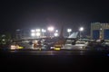 Airport operations heavy cargo aircraft unloading at night