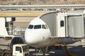 Airport outdoor with airplane and finger. Travel tourism backgro Royalty Free Stock Photo