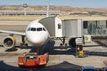 Airport outdoor with airplane and finger. Travel tourism backgro Royalty Free Stock Photo