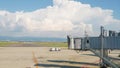 Airport passenger aerobridge for plane boarding time lapse