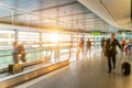 Airport, people rushing for their flights, long corridor, Dublin, sunrise Royalty Free Stock Photo