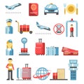 Airport pictograms vector isolated icons set for infographics design elements Royalty Free Stock Photo