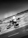 Airport plane artistic black and white photo refuelling for take off